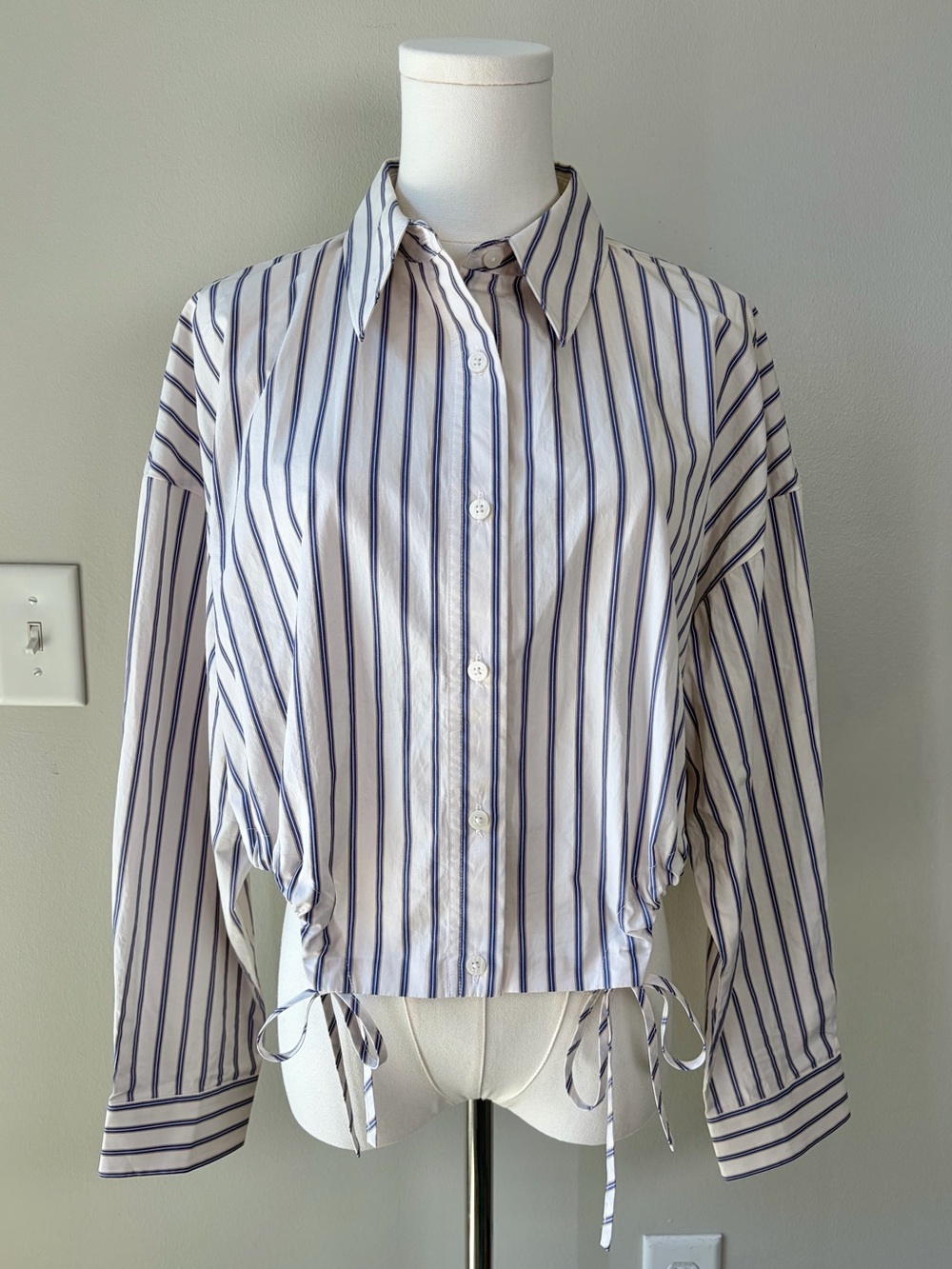 Future Classics Striped Gathered Waist Button Down Shirt Modern Feminine